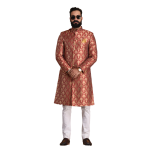 Golden Red Maharaja Style Banarasi Brocade Silk Sherwani | Regal Ethnic Wear | Jaipurio